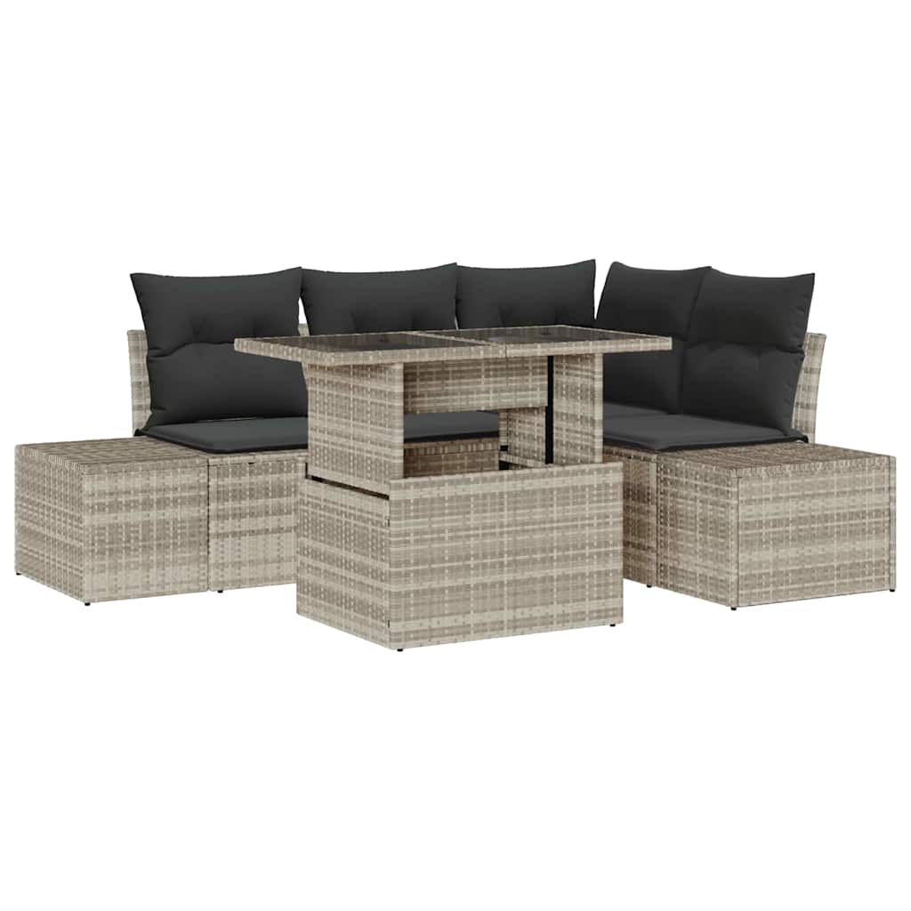 Garten-Sofa-Set mit Speicher 5 pcs Hellgrau Poly Rattan